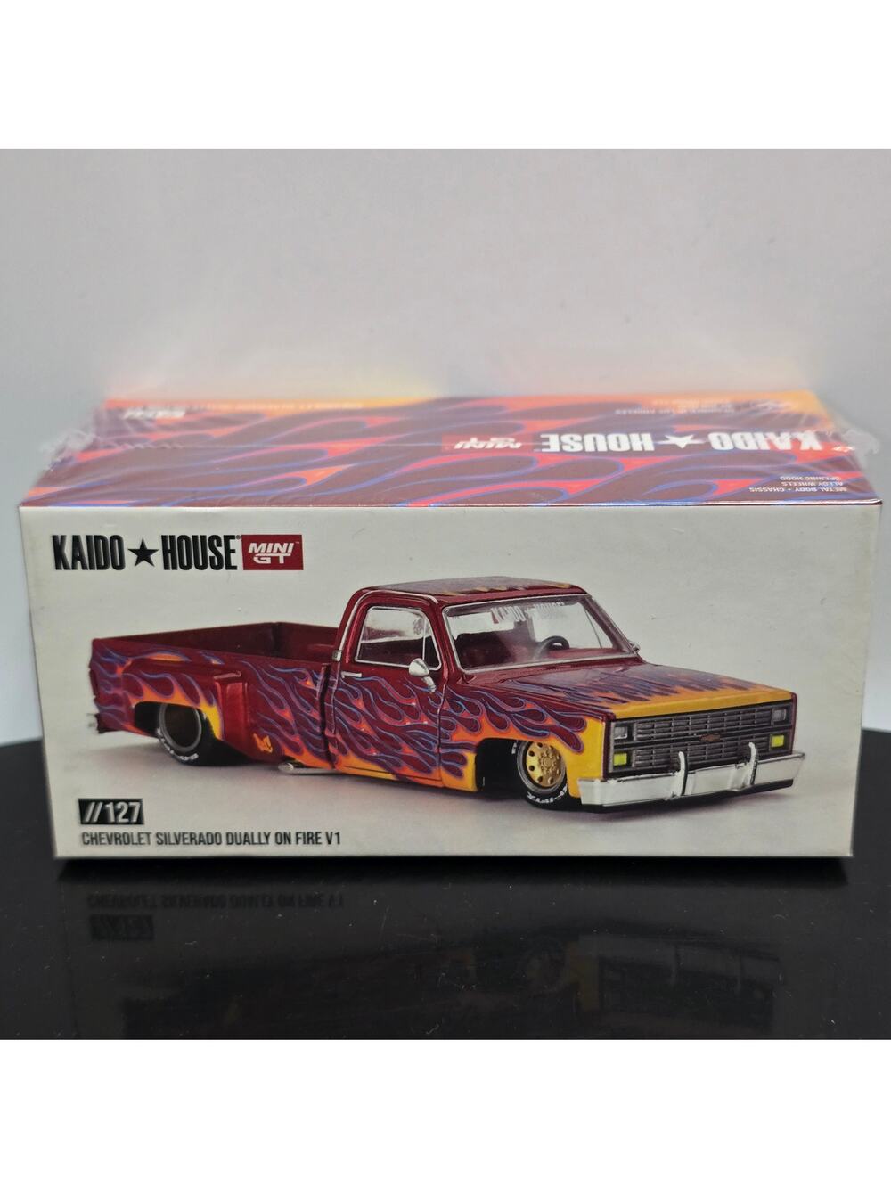 Chevrolet Silverado Dually On Fire V1 Flames Kaido House x Mini GT #127 1:64